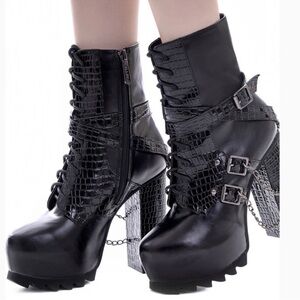 Killstar Black Textured Lace-Up Boots